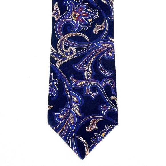 Dolcepunta Men’s 100% Silk Necktie Paisley Navy Yellow Red Made in Italy Tie EUC - Picture 4 of 9